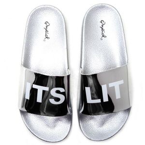 Its Lit chrome silver slides sandals